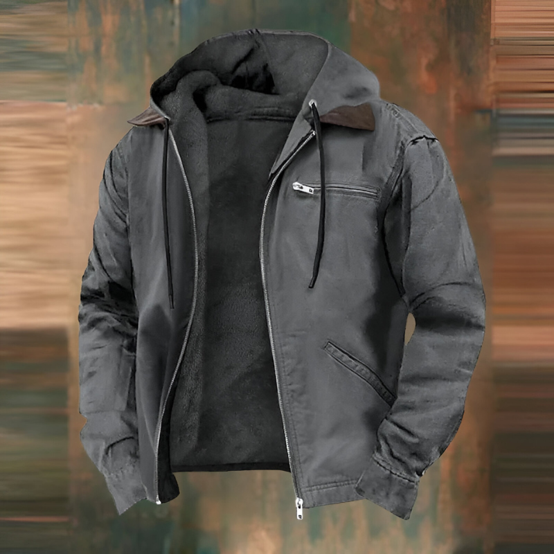 Men’s Warm Fleece-Lined Hooded Jacket Grey