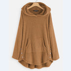 Women’s Fleece Zip-Up Hooded Jumper with Cat Pocket Beige