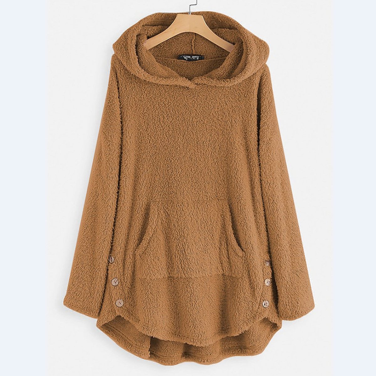 Women’s Fleece Zip-Up Hooded Jumper with Cat Pocket Beige