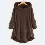 Women’s Fleece Zip-Up Hooded Jumper with Cat Pocket Brown