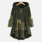 Women’s Fleece Zip-Up Hooded Jumper with Cat Pocket Green