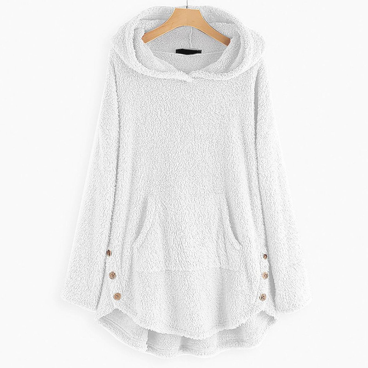 Women’s Fleece Zip-Up Hooded Jumper with Cat Pocket White