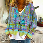 Women’s Floral Embroidered Button-Front Knitted Cardigan Green