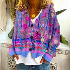 Women’s Floral Embroidered Button-Front Knitted Cardigan Purple