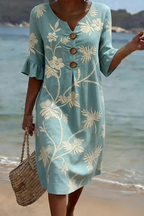 Women’s Elegant Floral Midi Dress Light Blue