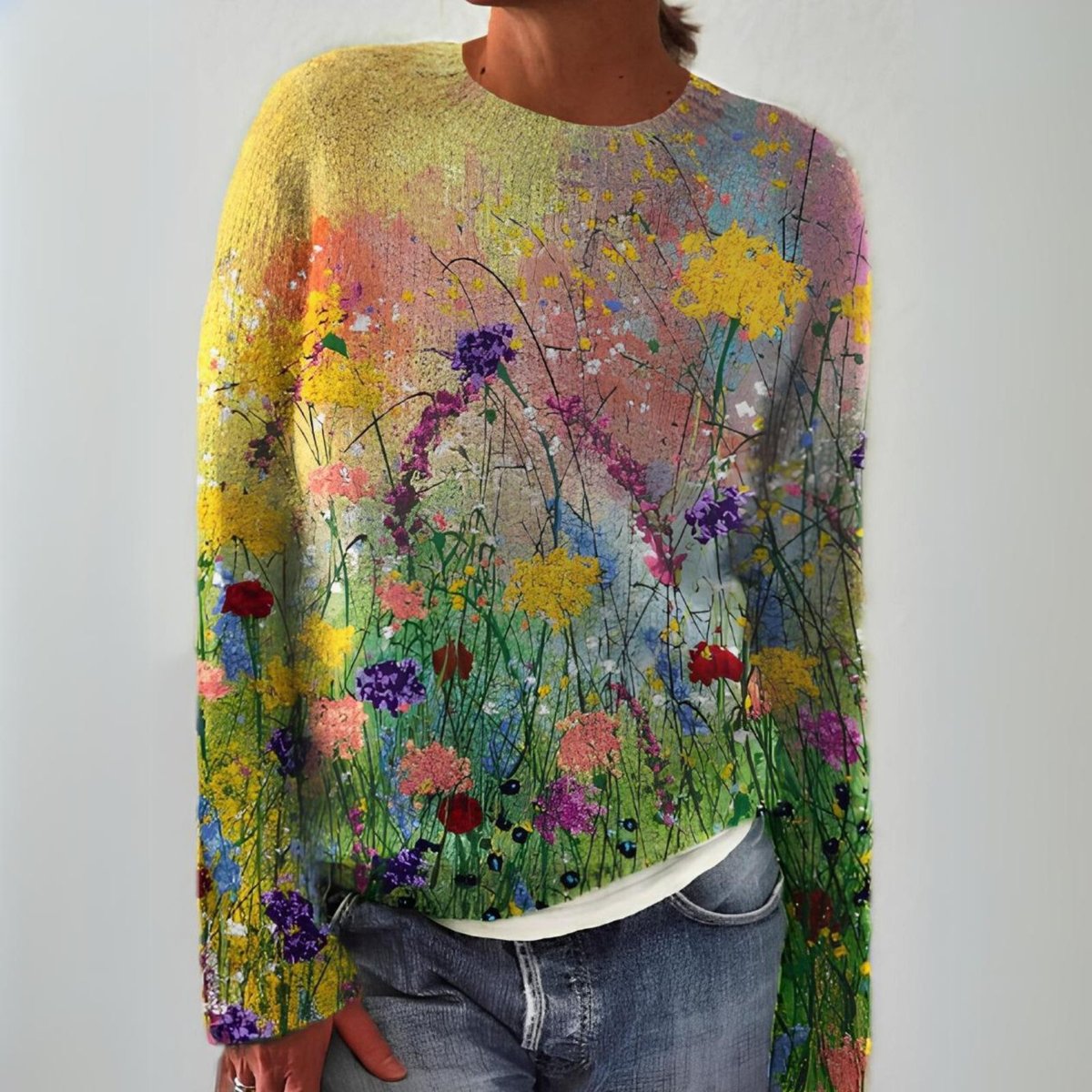 Women’s Floral Art Print Long-Sleeve Knitted Jumper Multicolour
