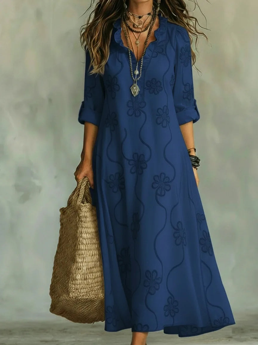 Women’s Tummy-Flattering Floral Summer Dress Navy Blue