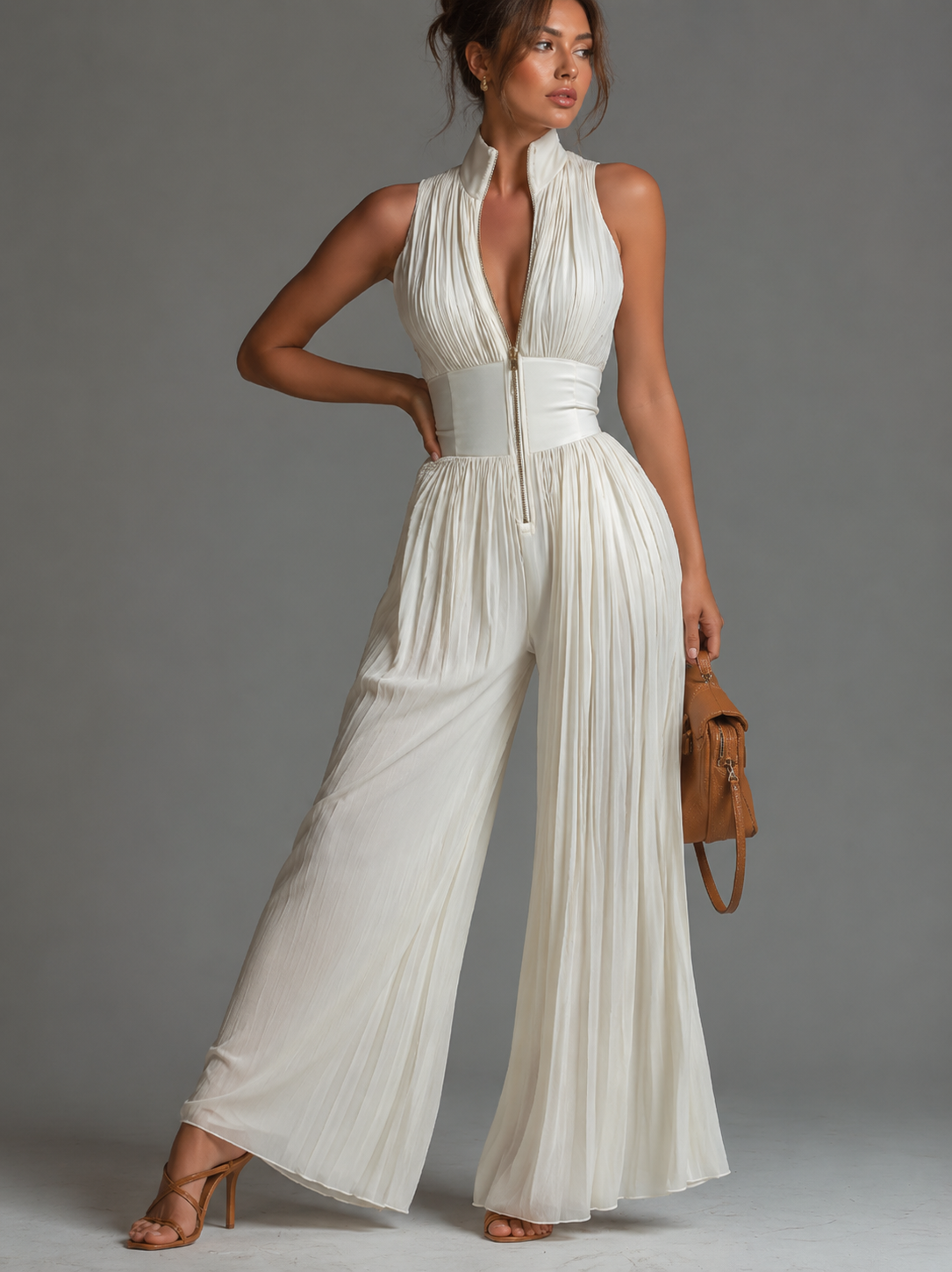 Women’s Elegant Wide-Leg Jumpsuit Milk White
