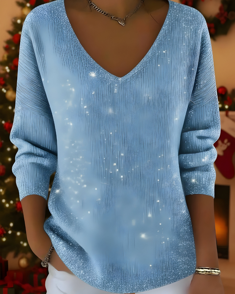 Women’s Elegant Glitter Knitted Jumper Light Blue