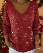 Women’s Elegant Glitter Knitted Jumper Red