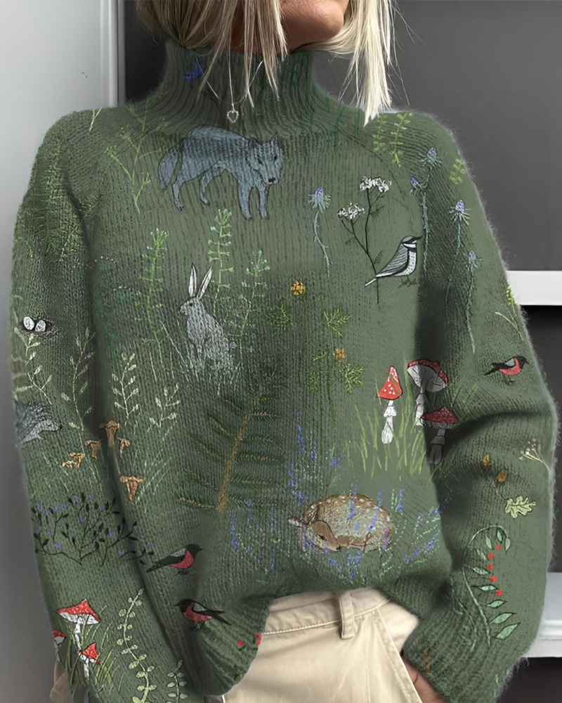 Women’s Casual Graphic Knitted Jumper Green