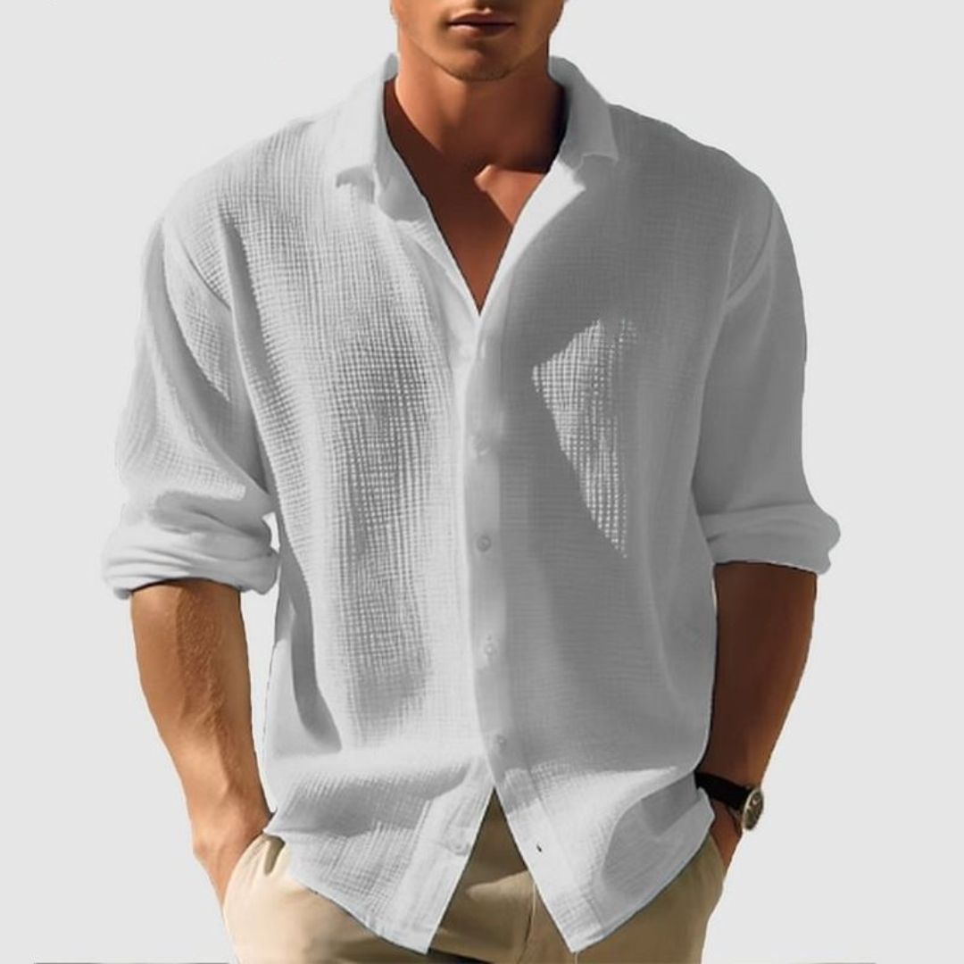 Men’s Casual Waffle Shirt with Long Sleeves Gray