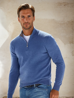 Men’s Zip-Up Jumper with Stand Collar Blue