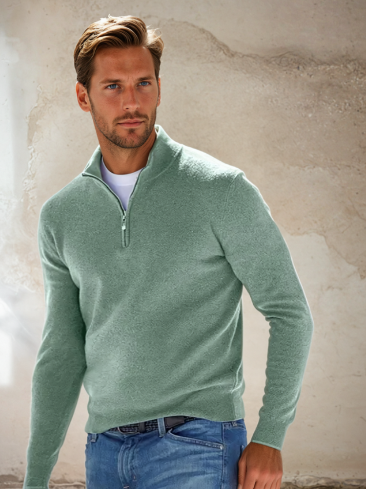 Men’s Zip-Up Jumper with Stand Collar Green