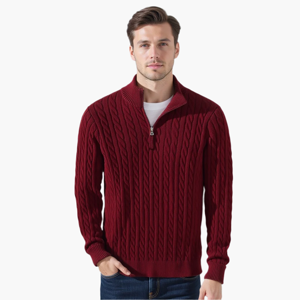 Men’s Classic Knitted Half-Zip Jumper Red