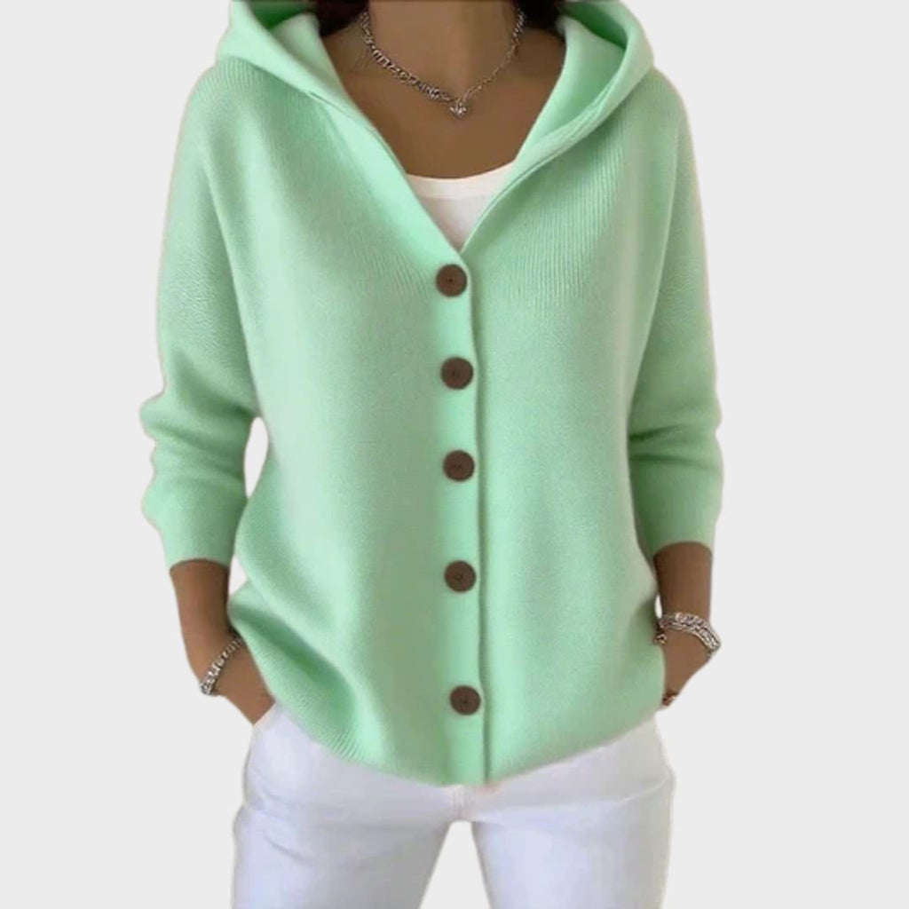 Women’s Relaxed Fit Hooded Button-Front Knit Cardigan