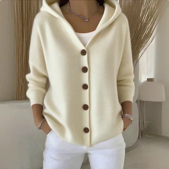 Women’s Relaxed Fit Hooded Button-Front Knit Cardigan Beige