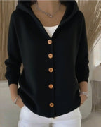 Women’s Relaxed Fit Hooded Button-Front Knit Cardigan Black