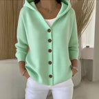 Women’s Relaxed Fit Hooded Button-Front Knit Cardigan Green