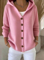 Women’s Relaxed Fit Hooded Button-Front Knit Cardigan Pink