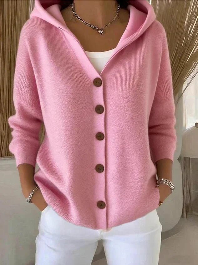 Women’s Relaxed Fit Hooded Button-Front Knit Cardigan Pink
