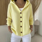Women’s Relaxed Fit Hooded Button-Front Knit Cardigan Yellow