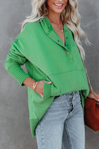 Women’s Relaxed Fit Hooded Drawstring Longline Sweatshirt Green