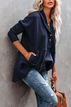 Women’s Relaxed Fit Hooded Drawstring Longline Sweatshirt Navy