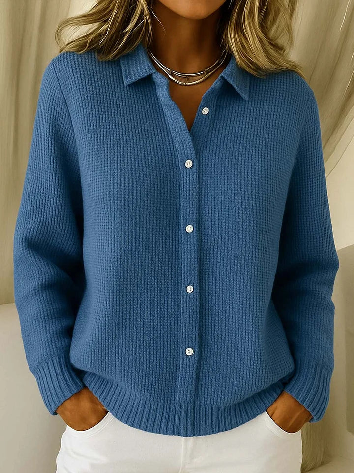 Women’s Knitted Jumper with Collar Blue