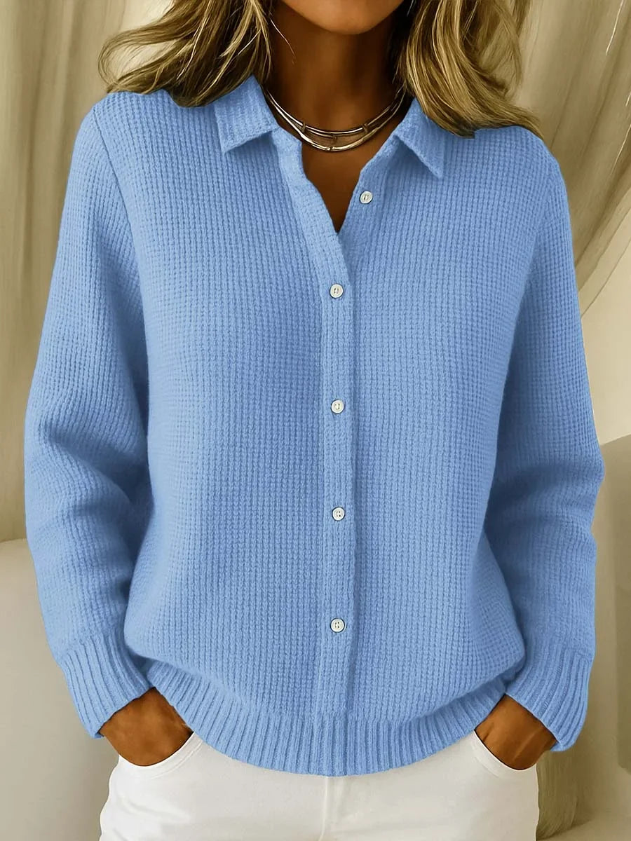 Women’s Knitted Jumper with Collar Light Blue