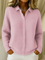 Women’s Knitted Jumper with Collar Pink