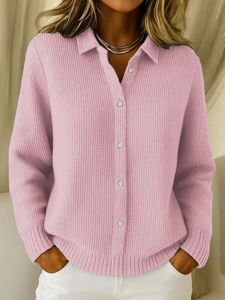 Women’s Knitted Jumper with Collar Pink