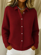 Women’s Knitted Jumper with Collar Red