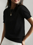 Women’s Relaxed Fit Short Sleeve Knitted Jumper Top Black