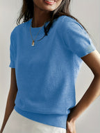Women’s Relaxed Fit Short Sleeve Knitted Jumper Top Blue