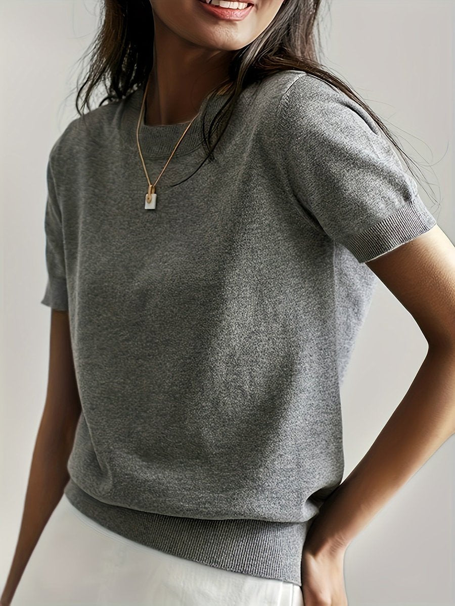 Women’s Relaxed Fit Short Sleeve Knitted Jumper Top Grey