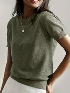 Women’s Relaxed Fit Short Sleeve Knitted Jumper Top Olive