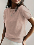Women’s Relaxed Fit Short Sleeve Knitted Jumper Top Peach
