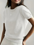 Women’s Relaxed Fit Short Sleeve Knitted Jumper Top White