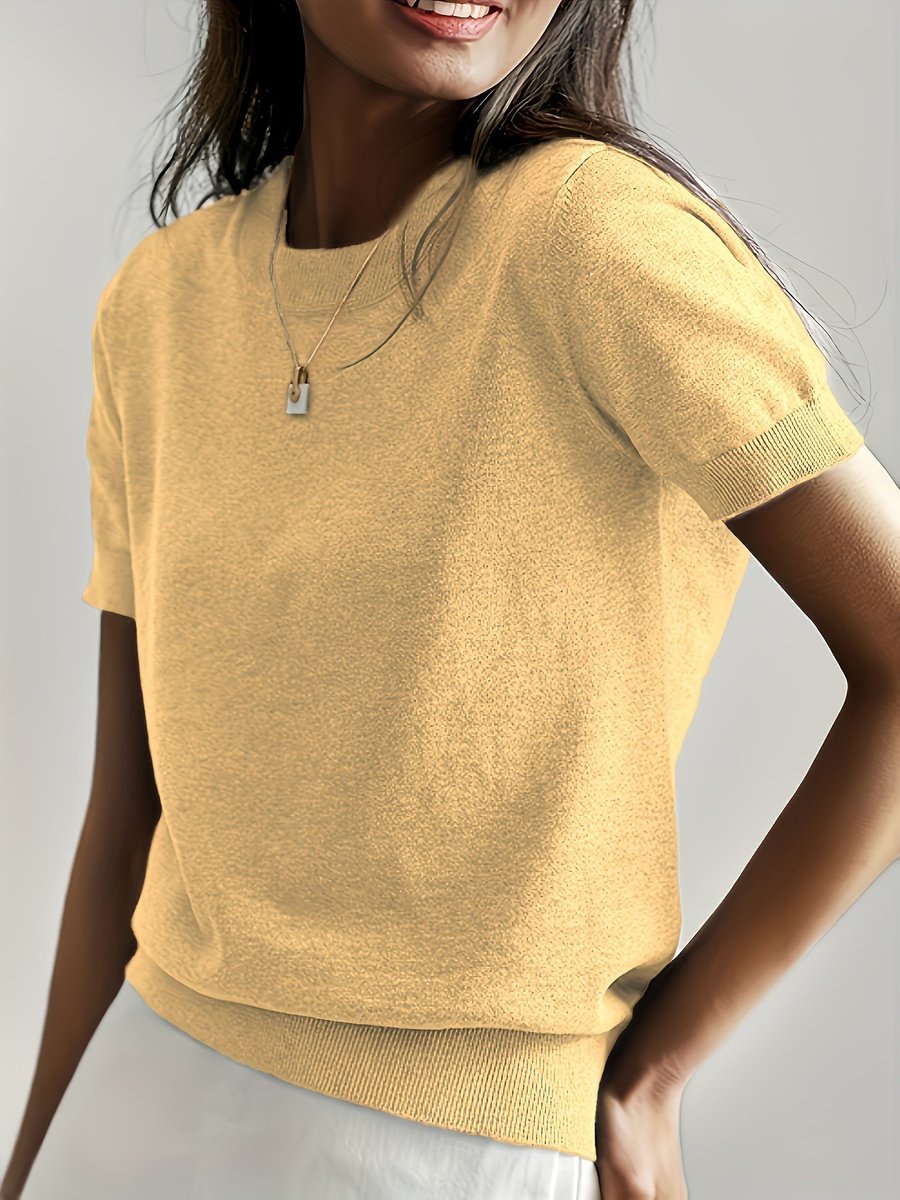 Women’s Relaxed Fit Short Sleeve Knitted Jumper Top Yellow