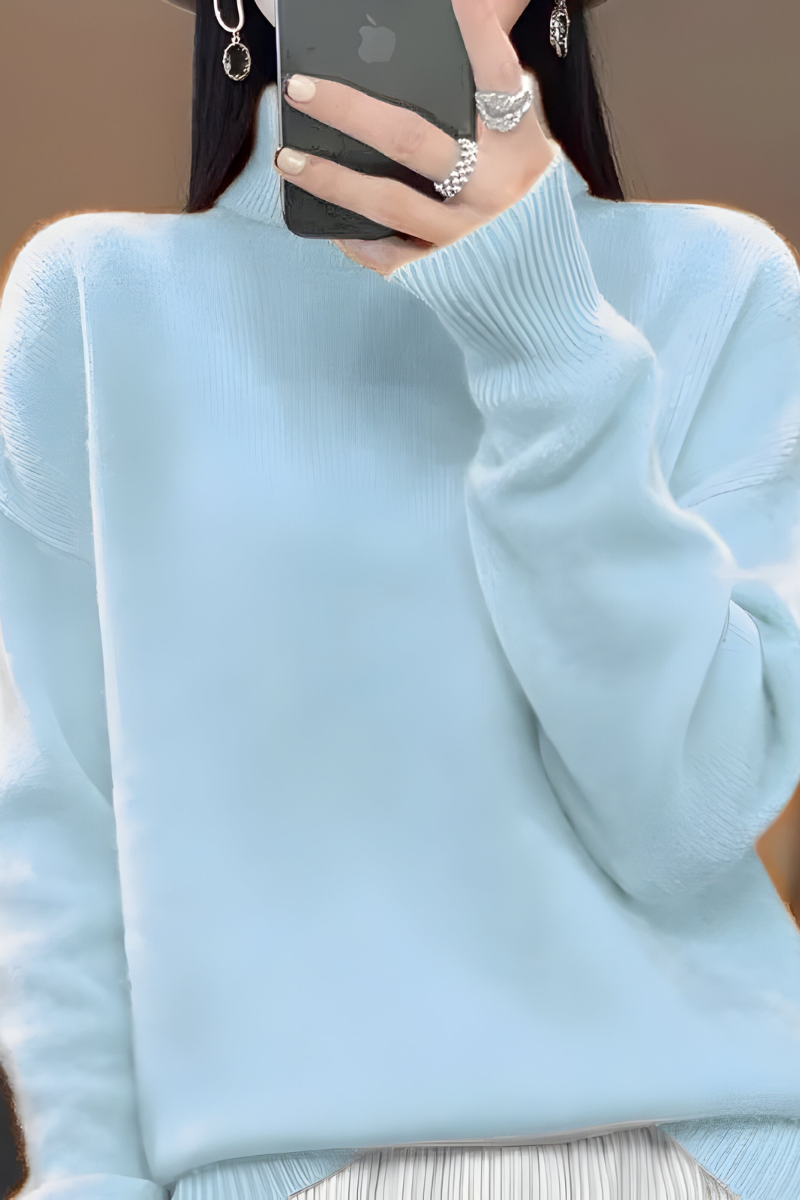 Women’s Knitted Roll-Neck Jumper Light Blue