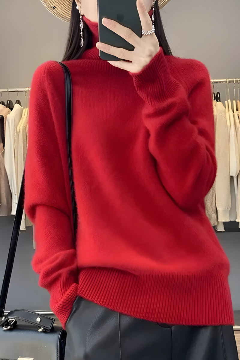 Women’s Knitted Roll-Neck Jumper Red