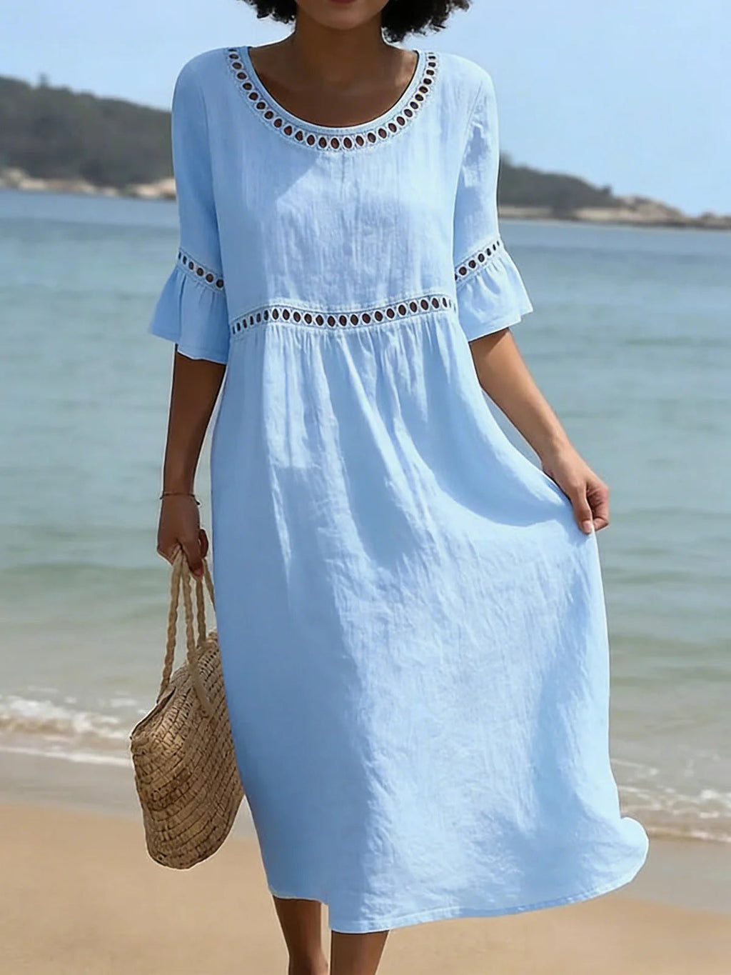 Women’s Elegant Tummy-Flattering Midi Dress Blue