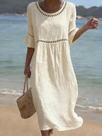 Women’s Elegant Tummy-Flattering Midi Dress White