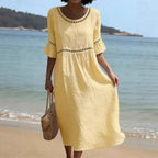 Women’s Elegant Tummy-Flattering Midi Dress Yellow