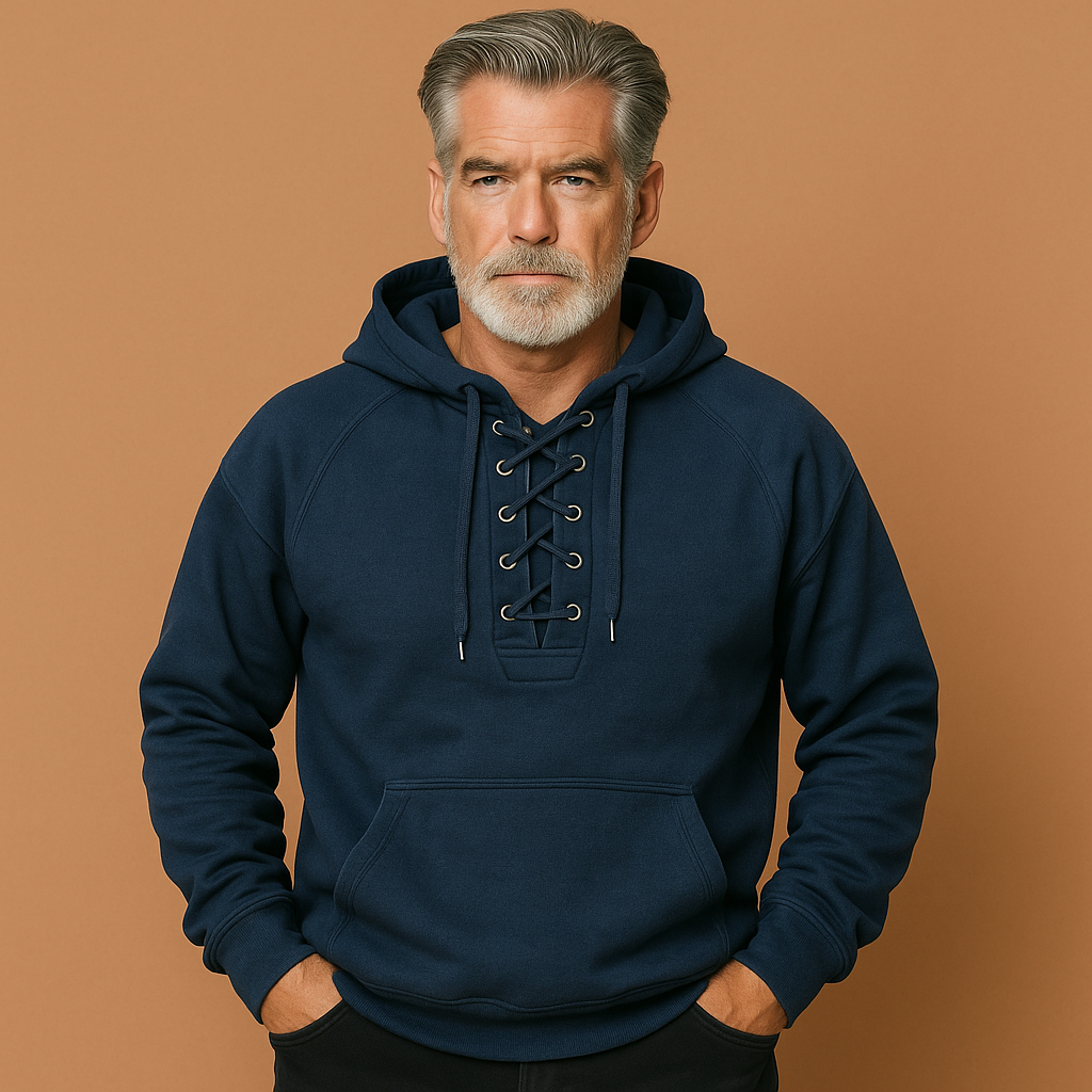 Men’s Hoodie with Lace-Up Detail Blue