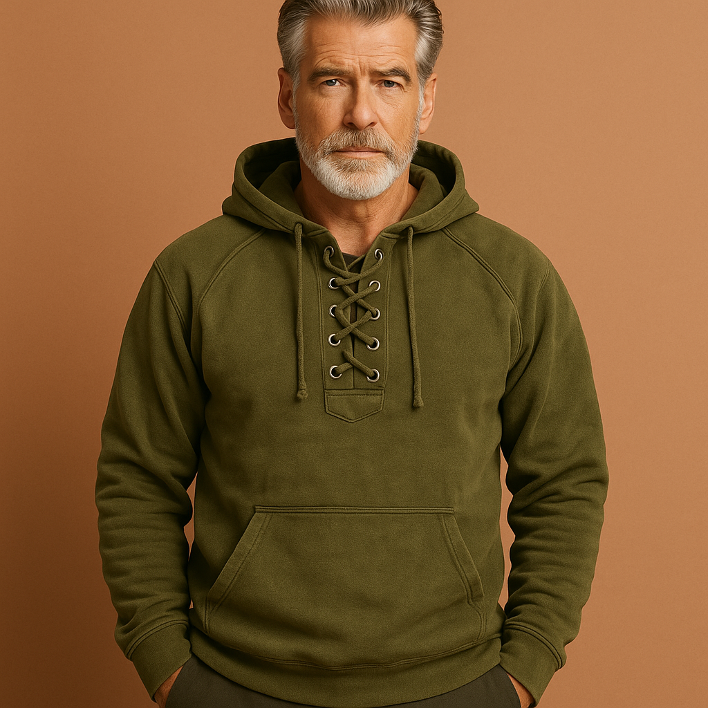 Men’s Hoodie with Lace-Up Detail Green