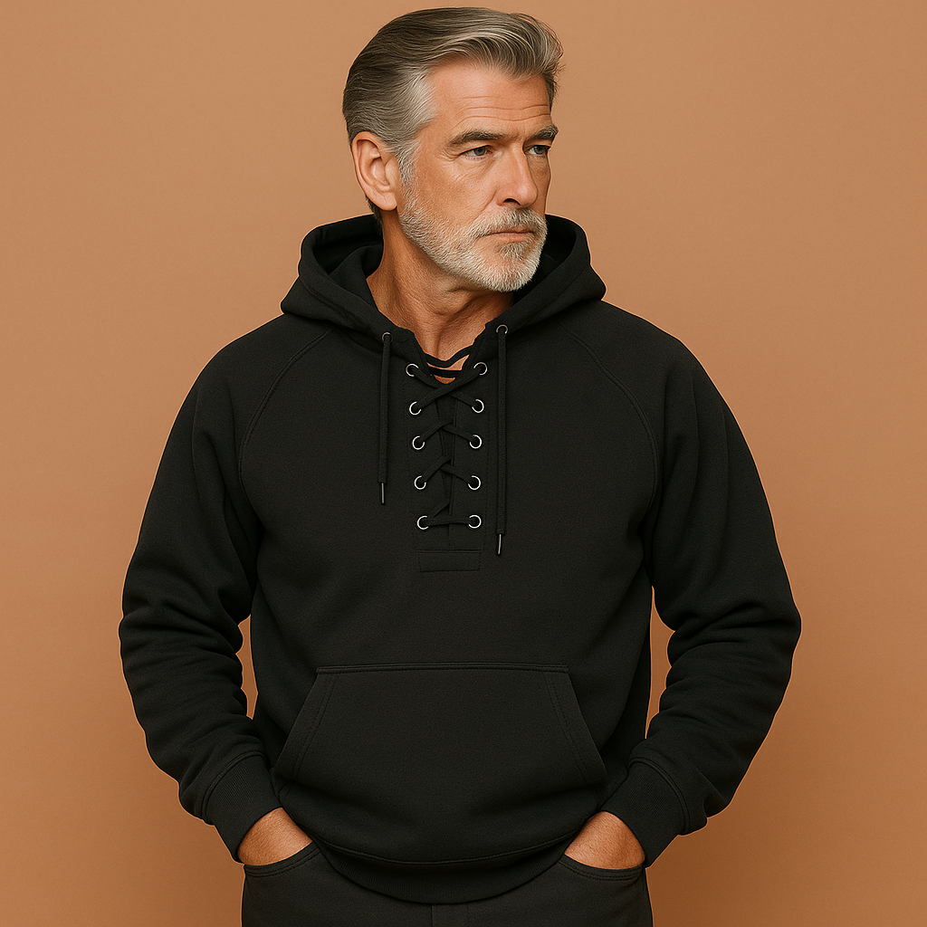 Men’s Hoodie with Lace-Up Detail Grey