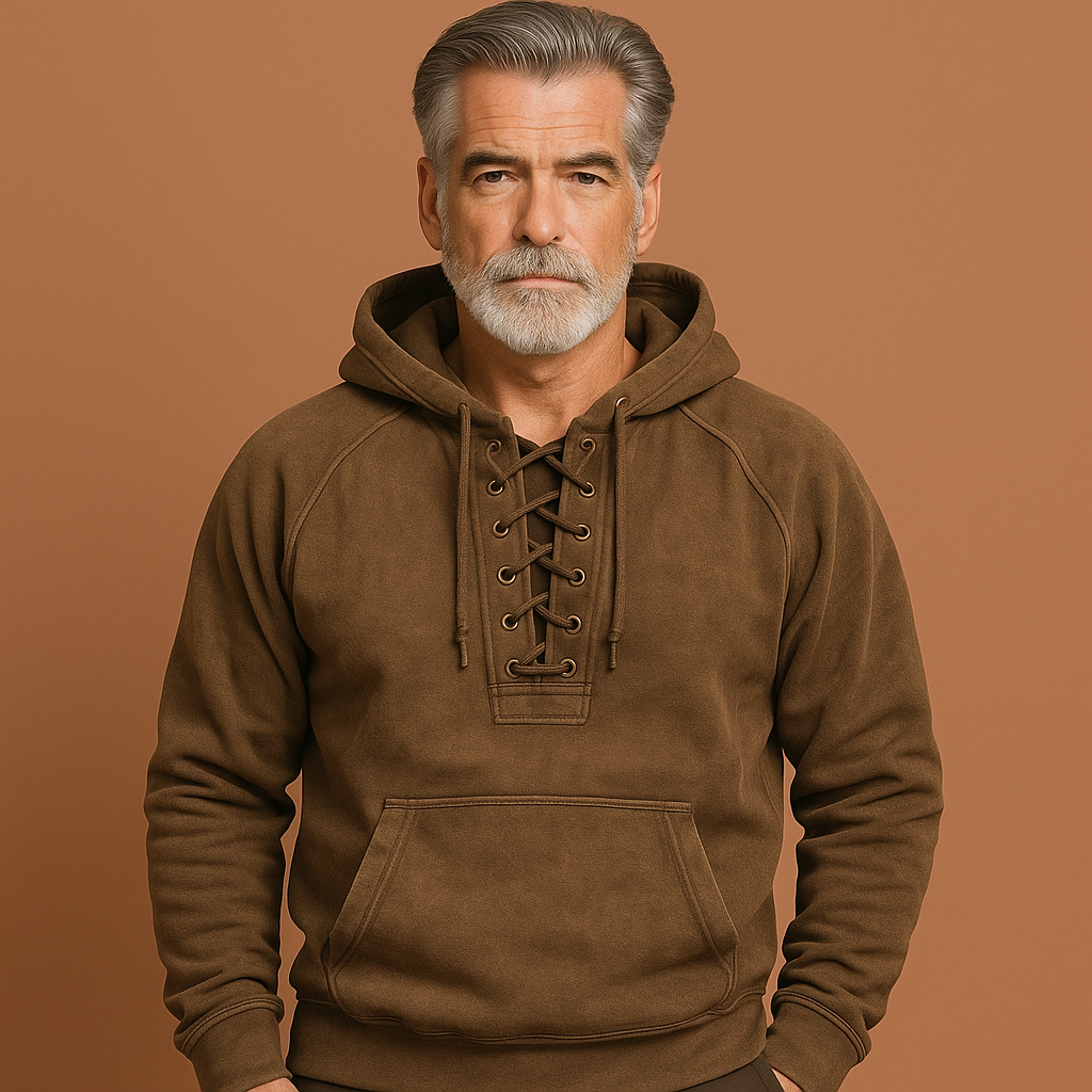 Men’s Hoodie with Lace-Up Detail Khaki
