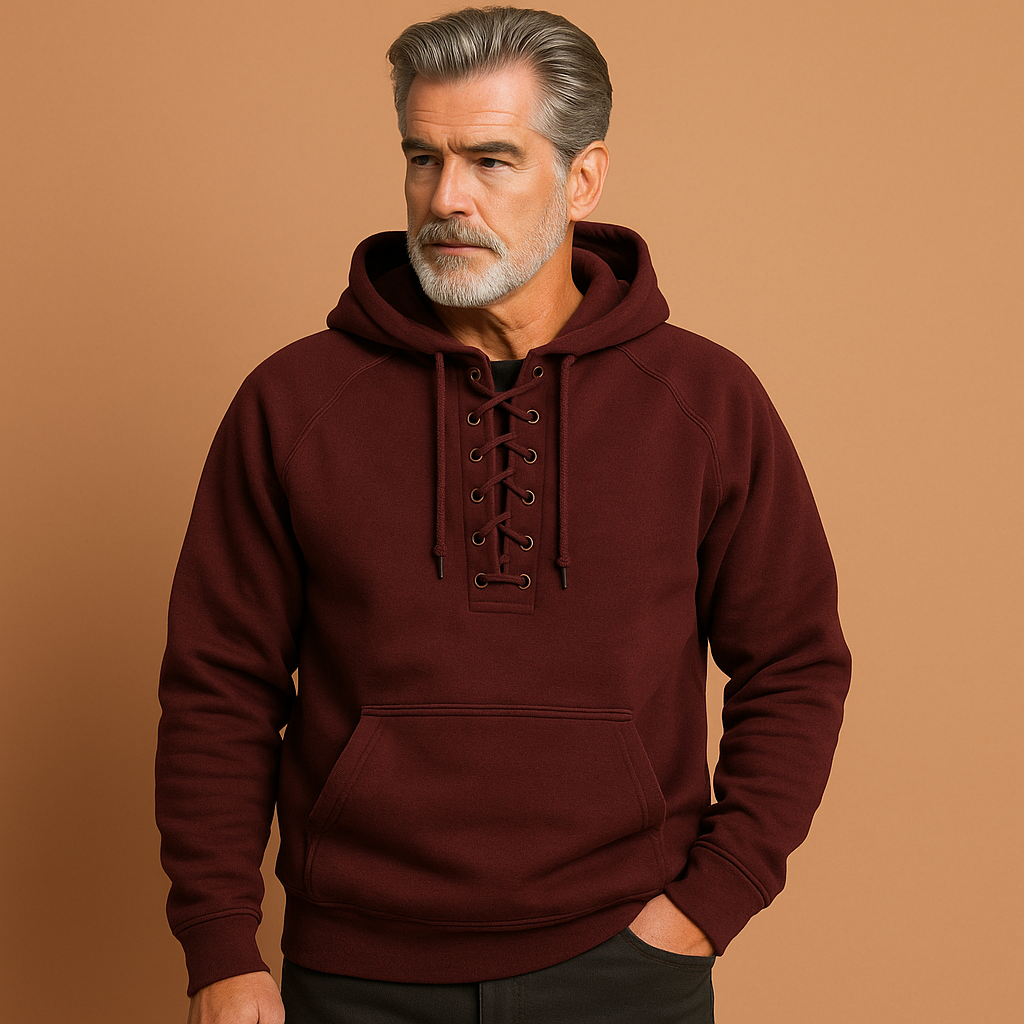 Men’s Hoodie with Lace-Up Detail Red